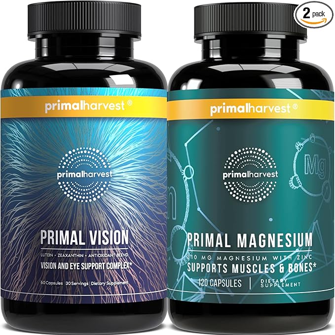 Magnesium &amp Vision Supplements for Women and Men by Primal Harvest - Vision and Eye Support Complex with Lutein Zeaxanthin Bundle