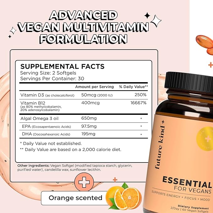 Future Kind Multivitamin Bundle - Vegan Complete Multivitamin and Vegan Essential Multivitamin - Vegan Vitamin B12 Omega 3 and Vitamin D3 - Complete Multivitamin 42 Vitamins in 1 for Men and Women