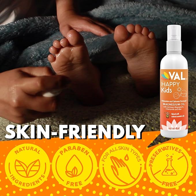 VAL Kids Relaxation Bundle | Magnesium Roll-On (3oz) + Magnesium Oil Spray (4oz) | Calm &amp Mood Support with Chamomile &amp Shea Butter | USA Made