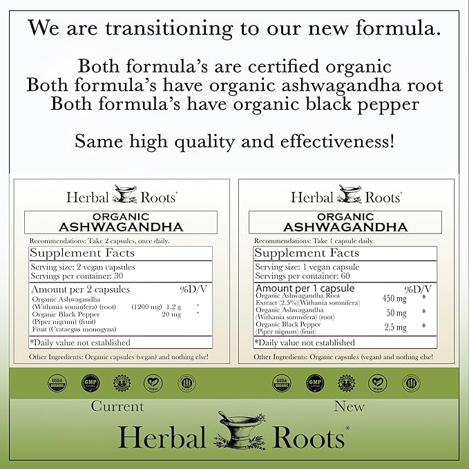 Herbal Roots Mood Duo Organic St. John's Wort and Ashwagandha Supplement Natural Mood Support Non-GMO