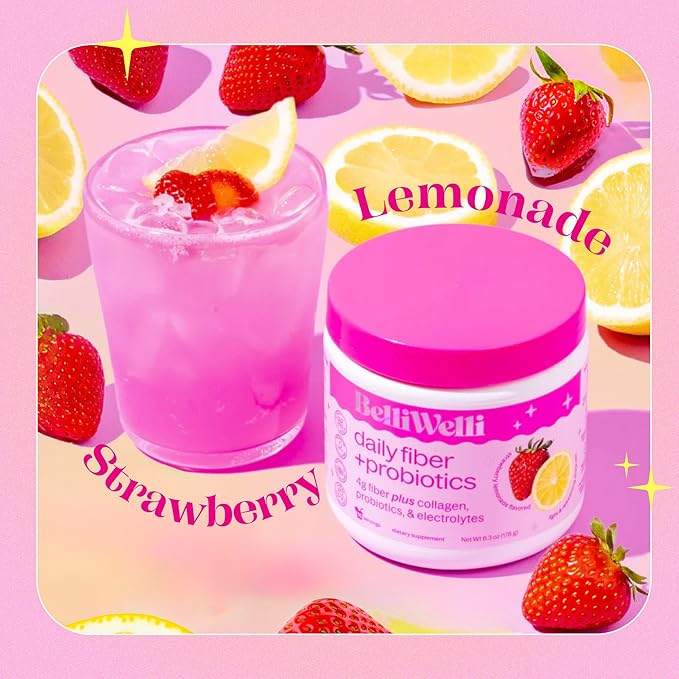 Belli Welli Daily Fiber Supplement Bundle - Strawberry Lemonade &amp Watermelon - Collagen Probiotics &amp Electrolytes for Balanced Wellness - Refreshing Flavors 32 Servings Total
