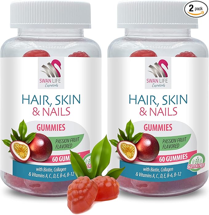 Delicious Daily Beauty Boost - HAIR SKIN &amp NAILS GUMMIES - Vitamins A B C D E B-6 B-12 PABA Collagen biotin vitamins for hair skin and nails women Antioxidant 2 Bottles 120 Gummies