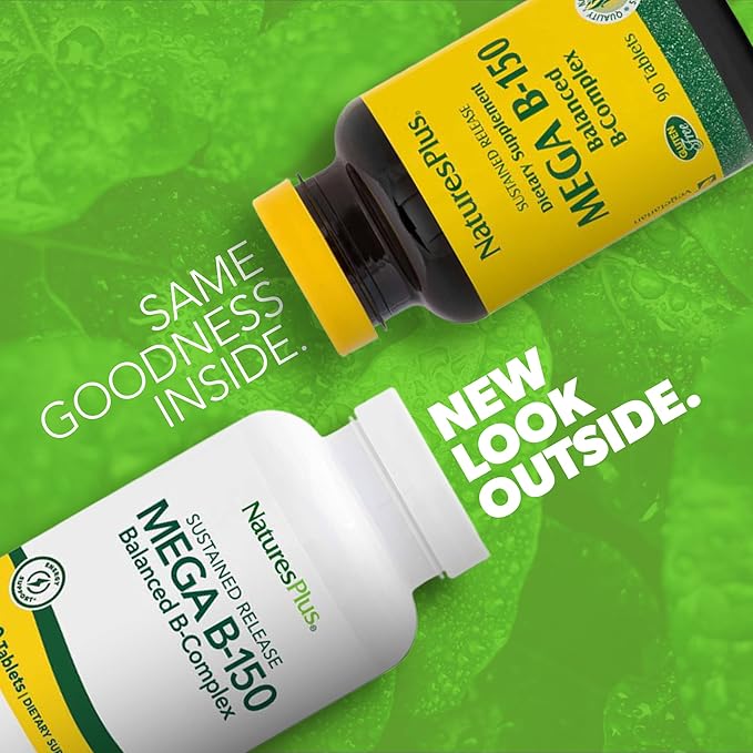 NaturesPlus Mega B-150 Complex - 90 Sustained Release Vegetarian Tablets - Maximum Potency B Complex Vitamin Supplement - Energy &amp Brain Booster - Gluten Free - 90 Servings