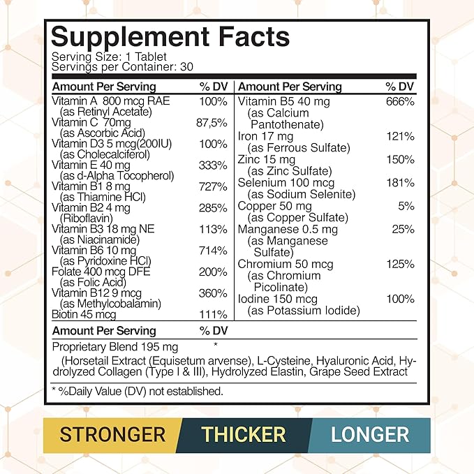 Hair Skin &amp Nails – High-Potency Formula with Biotin B-Complex Hyaluronic Acid Zinc Selenium &amp Collagen – 30 Tablets – 30 Servings (30 Count (Pack of 2))