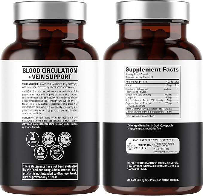 Number One Nutrition N1N Premium Men's Daily Multivitamin [Vitamins A C E D Magnesium Zinc] and Blood Circulation Supplement [8 Powerful Herbs &amp Vitamins] 2 Pack Bundle
