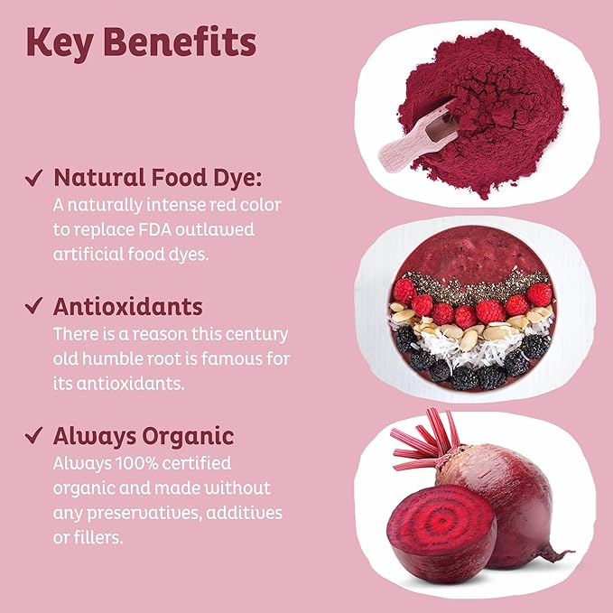 KOS Organic Beet Root Powder USDA Organic - Natural Nitric Oxide Booster Superfood Plant Based Beetroot Antioxidant Supports Active Lifestyle &amp Healthy Circulation Soy &amp Gluten-Free - 90 S