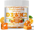 Nutravita Sugar-Free Vitamin D3 K2 Chews with Calcium + K2 (MK-7) Magnesium Citrate Vitamin C Extra Strength - Ultimate Absorption for Bone Muscle Teeth Immune Vegan - 60 Count-Orange Flavor