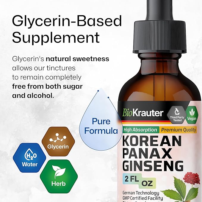 BIO KRAUTER Maca Root Ashwagandha Tincture 2 Fl. Oz. &amp Korean Panax Ginseng Tincture 2 Fl. Oz.