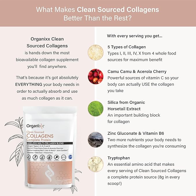 Organixx Enzyme 17 (120 Caps) &amp Clean Sourced Collagens (30 Serv) Bundle Digestive Enzymes with Tri-Phase Protease plus Hydrolyzed Collagen Protein Supports Digestion Immunity &amp Joints Glu