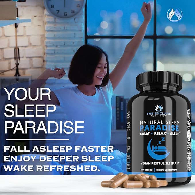 THE ENCLARE NUTRITION Melatonin 10mg Sleep Aid for Adults with Ashwagandha GABA 5HTP L Theanine Vitamin B6 Inositol Calcium Magnesium Natural Sleep Support Supplement Vegan 60ct. (1)