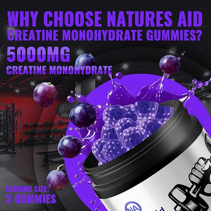 Creatine Monohydrate Gummies – Pre-Workout Energy &amp Muscle Growth Support for Men &amp Women | Grape Electrolyte Gummies (135 Count)