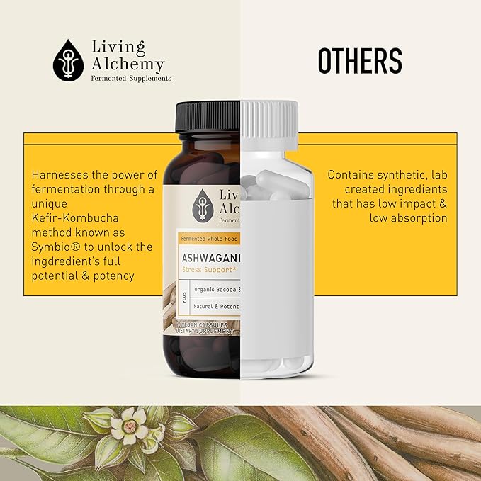 Living Alchemy Ashwagandha Supplement - Fermented Ashwagandha with Bacopa &amp Turmeric Curcumin Supplement - Sleep Quality Cognitive Mood Support Supplement for Men &amp Women - Vegan Non-GMO 6