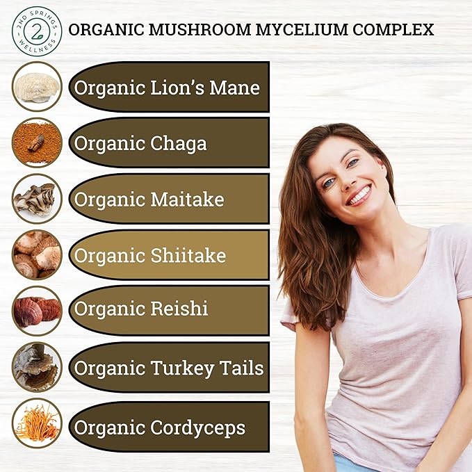 Organic 7 Mushroom Complex &amp B-100 B Vitamin Complex Vitality Bundle