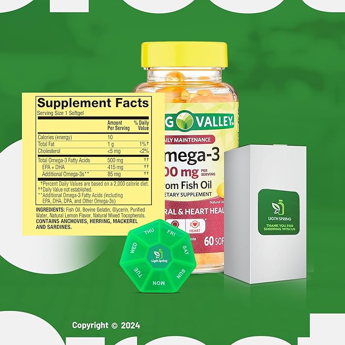 Omega-3 Fish Oil 500 mg 60 Softgels with Bundle Exclusive Vitamins &amp Minerals - A to Z - Better Ligth&ampSpring Guide