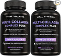 Vital Vitamins Multi Collagen Plus Capsules (2-Pack) - with Biotin Hyaluronic Acid Vitamin C - Type I II III V X Peptides - Collagen Supplements for Men &amp Women - Hair Skin Nails Complex