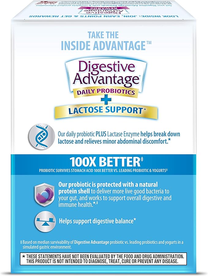 Digestive Advantage Lactose Defense Capsules (96 Count In A Box) Helps Breaks Down Lactose and Defend Against Digestive Upset Supports Digestive and Immune Health CFUs