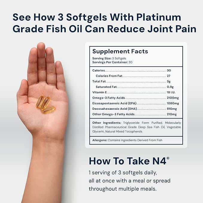 HPN N(4) Icelandic Omega-3 Fish Oil 3000 mg DHA &amp EPA | Increase Muscle Growth Joint and Brain Health | No Heavy Metals or Toxins | 90 Softgel Capsules