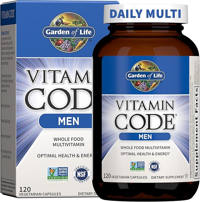 Garden of Life Vitamin Code Whole Food Multivitamin for Men - 120 Capsules Vitamins for Men Fruit &amp Veggie Blend and Probiotics for Energy Heart Prostate Health Vegetarian Mens Multivitamins