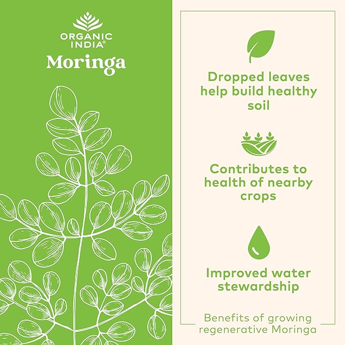 ORGANIC INDIA Moringa Capsules Organic - Moringa Supplement - Green Superfood Pure Supergreen Vegan Greens Nature's Multivitamin Vegan Gluten-Free - 180 Capsules
