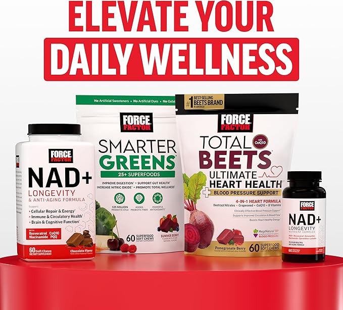Force Factor NMN Longevity &amp Anti-Aging Nicotinamide Mononucleotide NAD+ Support Cellular Health Cellular Repair Energy Metabolism Strawberry 60 Soft Chews