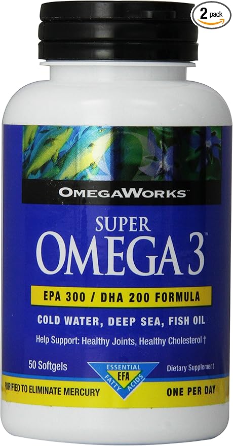 Omegaworks Super Omega 3 Softgels 50-Count Bottles (Pack of 2)