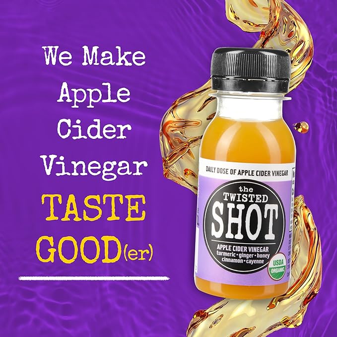 The Twisted Shot | Organic Apple Cider Vinegar Wellness Shots with Ginger Turmeric Honey Cinnamon and Cayenne | Digestion Immunity and Gut Health Support | Ready to Drink | 48 2 oz Mini Bottles