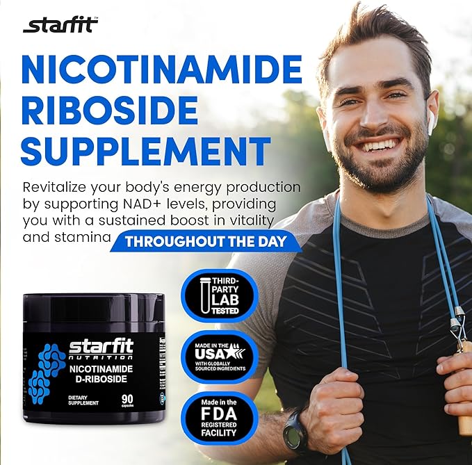 STARFIT - Nicotinamide D-Riboside (2 Pack) Booster NAD+ Energy &amp Focus Supplement Anti-Aging Cellular Support Total 180 Capsules