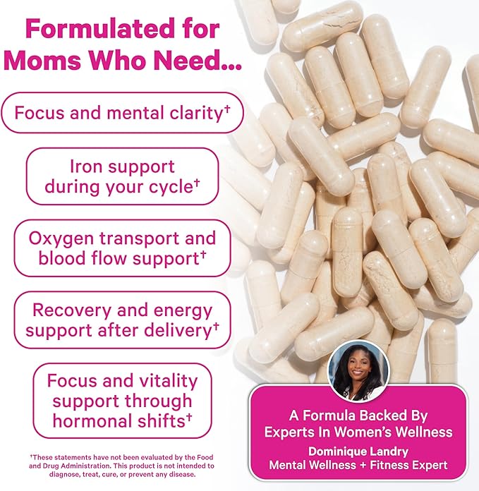 Pink Stork Iron for Women – 18 mg Non-Constipating Iron Bisglycinate + Vitamin C for Optimal Absorption – Energy Focus &amp Oxygen Supply – PMS Pregnancy Postpartum &amp Perimenopause - 60 Capsu