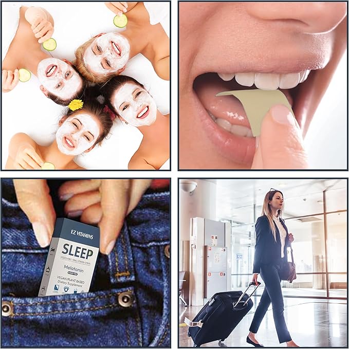 Dissolvable Oral Sleep Strips with 5 mg Melatonin Valerian Root L-Theanine and Vitamin B6 - Fresh Mint Flavor No Water Needed Works Faster Than Gummies Sleep Support Oral Strips 30ct
