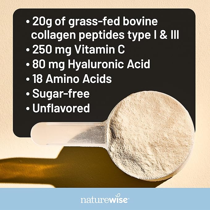 NatureWise [1] Collagen Peptides Powder + Hyaluronic Acid &amp Vitamin C - Non-GMO - 30 Servings + [1] Flaxseed Oil 1200mg - Organic Cold Pressed - 30 Softgels[30-Day Supply]