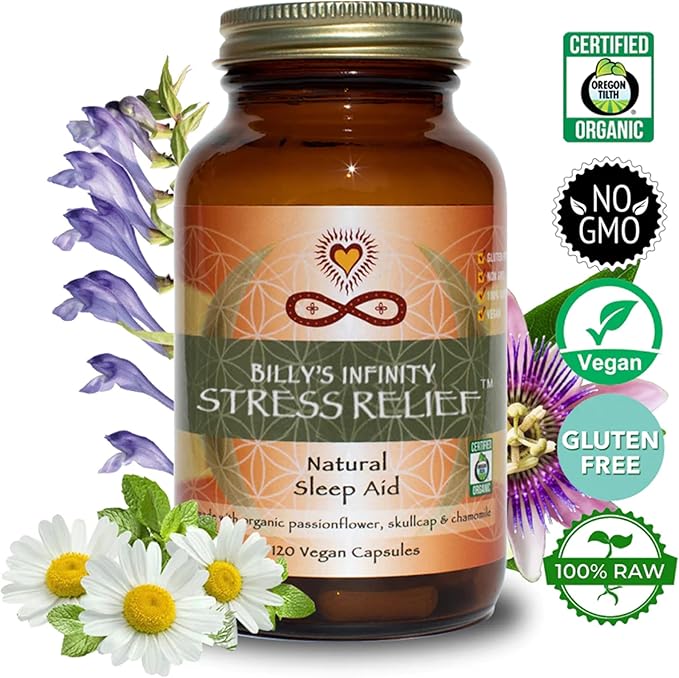 Infinity Stress Relief Adaptogen Mood Support Supplement with Passion Flower Skullcap and Chamomile Organic Vegan Non GMO 40 Day Supply (120 Capsules)