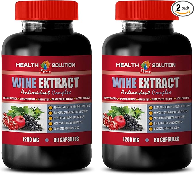 antioxidant Vitamins for Men - Wine Extract ANTIOXIDANT Complex 1200MG Resveratrol Pomegranate Acai Grape Seed - Immunity Booster for Women 2 Bottles (120 Capsules)