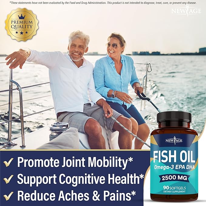 NEW AGE Omega 3 Fish Oil Supplement - Non GMO - EPA DHA Fatty Acids Gluten Free (270 Softgels (Pack of 3))