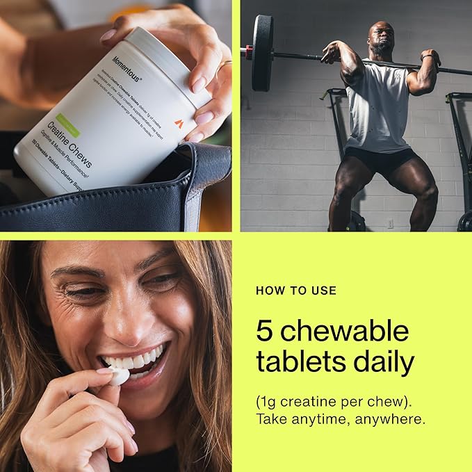 Momentous Creatine Chews - Creatine Monohydrate - Supports Strength Lean Muscle &amp Recovery for Men &amp Women - NSF Certified for Sport - 150 Chewable Tablets - Lemon Lime
