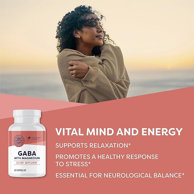 VIMERGY GABA with Magnesium – Supports Nervous System Function – Promotes Relaxation – Kosher Vegan &amp Gluten-Free – 60 Capsules