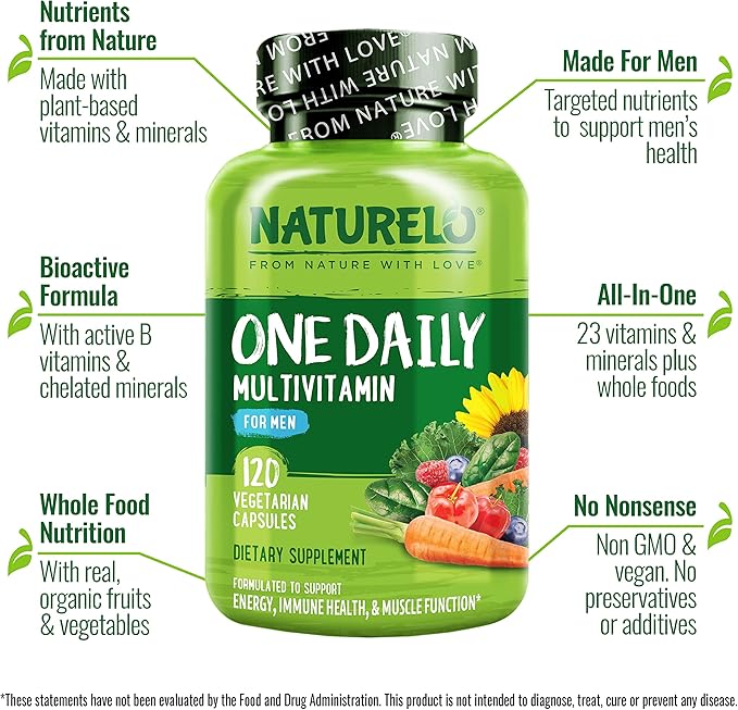 NATURELO Magnesium Glycinate Chelate Complex - 120 Capsules and One Daily Multivitamin for Men 120 Vegetarian Capsules Bundle