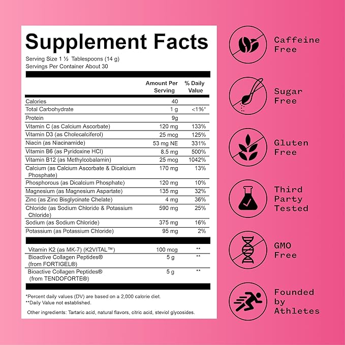 Foundation Collagen Peptides + Electrolytes Powder 10g Hydrolyzed Collagen Multivitamins | Joint &amp Hydration Support for Endurance Athletes | Sugar-Free 30 Servings Wild Cherry