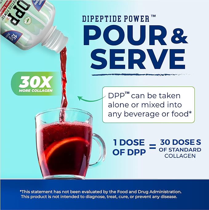 DPP Dipeptide Power Wound-Healing 30X More Collagen Dipeptides Than Powder Liquid Protein Supplement Sugar-Free Supports Healthy Tissue Repair Foot Ulcers Cosmetic Surgery (Cherry 32 Fl Oz)