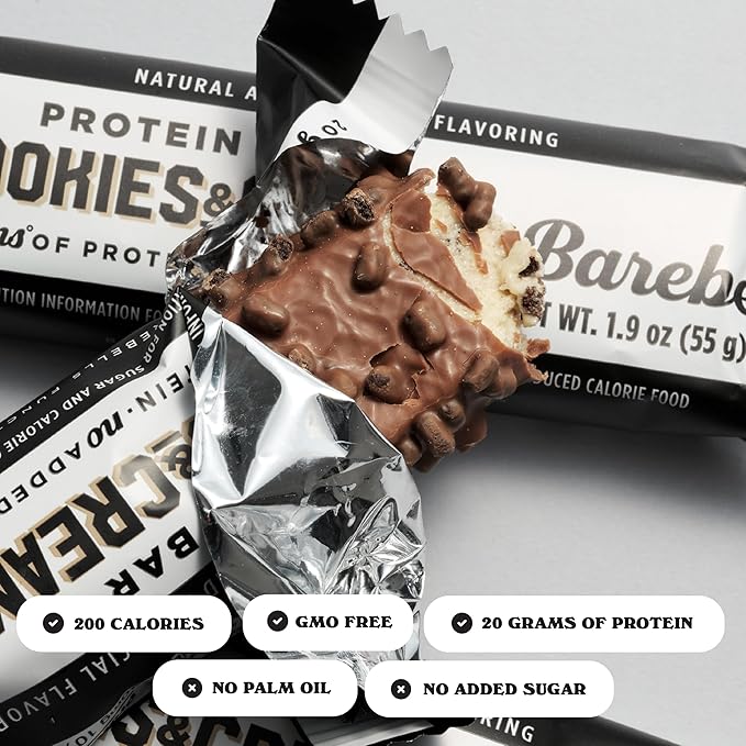 Barebells Protein Bars Cookies &amp Cream - 12 Count 20g High Protein Treats - Chocolate Nutrition Bar with 1g Total Sugars - On-The-Go Breakfast or Post-Workout Snack