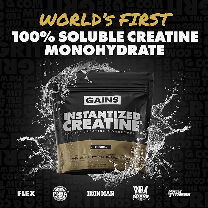 Gains in Bulk Instantized Creatine Monohydrate for Women and Men Soluble Creatine Powder Supports Muscle Building Strength and Performance Bodybuilding Supplements Unflavored 30 Servings
