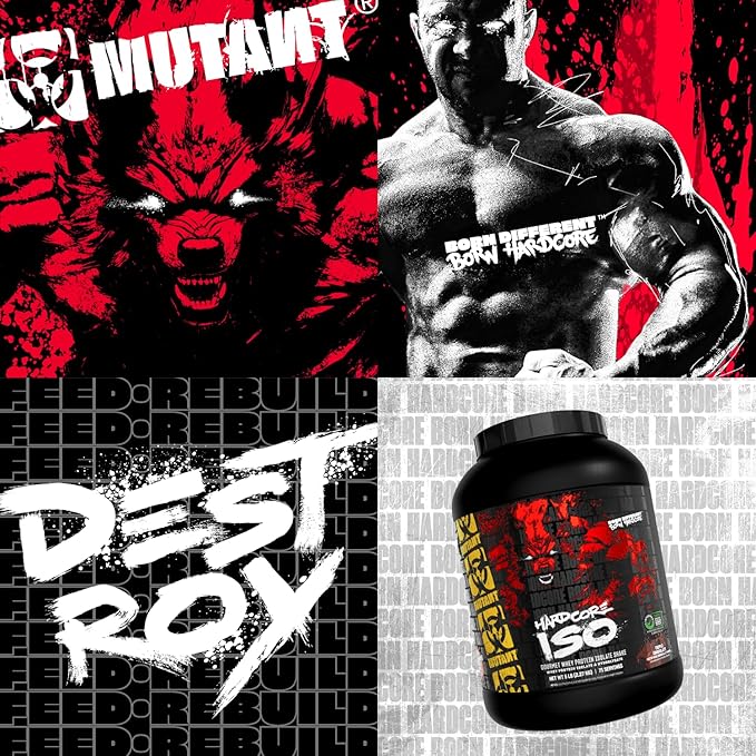 Mutant Hardcore ISO Whey Protein Isolate Powder Acts Fast to Help Recover Build Muscle Bulk and Strength 5 lb - Triple Chocolate