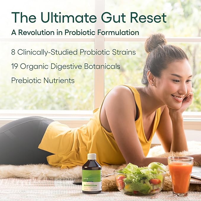 EcoNugenics ecoProbiotic: Probiotic &amp Prebiotic Supplement for Women &amp Men w/ 19 Digestive Herbs – Supports The Microbiome &amp Gut Health + Immune Function – Live Fermented Liquid Vegan Form