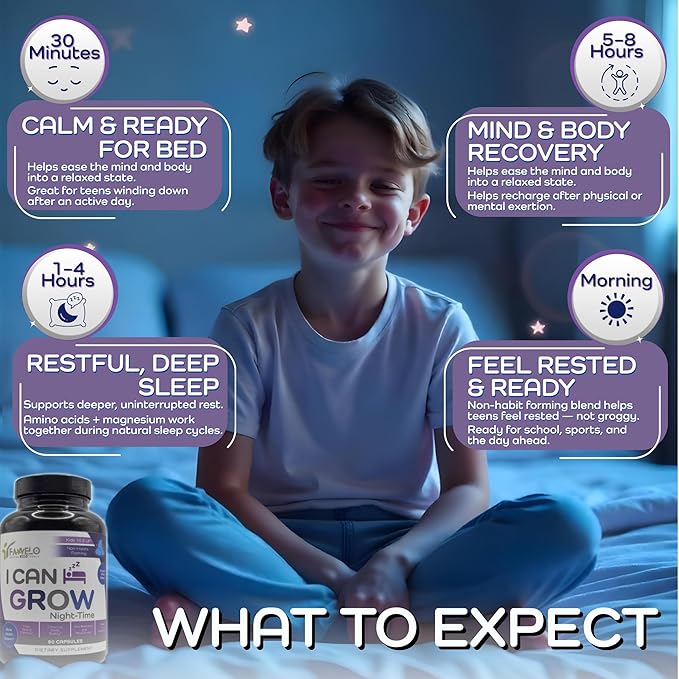 I Can Grow NightTime Kids Vitamins Multivitamin Sleep Aid | Magnesium for Kids with Magnesium Bisglycinate | Natural Calm &amp Recovery | magnesio complex | Vitaminas para Niños con Glicinato de Magn