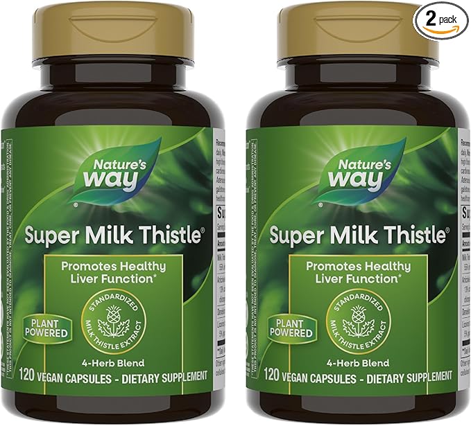 Nature's Way Super Milk Thistle Promotes Healthy Liver Function* with Artichoke Leaf Dandelion Root &amp Licorice Root Extracts Gluten Free 120 Capsules (Packaging May Vary) - 2 Pack