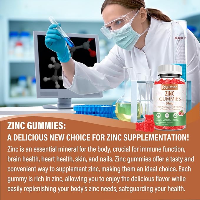 Zinc Gummies 50mg - Vitamin C D3 &amp Elderberry Echinacea Zinc Immune Health Gummies Non-GMO Natural Antioxidant Supplements for Men &amp Women Vegan 2 Pack