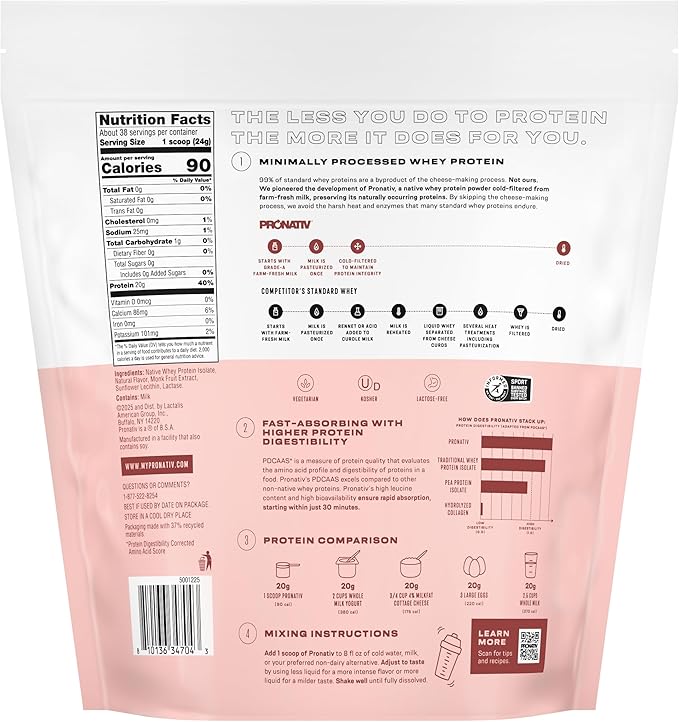 100% Whey Native Protein Powder Silky Strawberry 2 lb Made from Farm Fresh Milk No Artificial Flavors or Preservatives for Muscle Health and Recovery Lactose Free