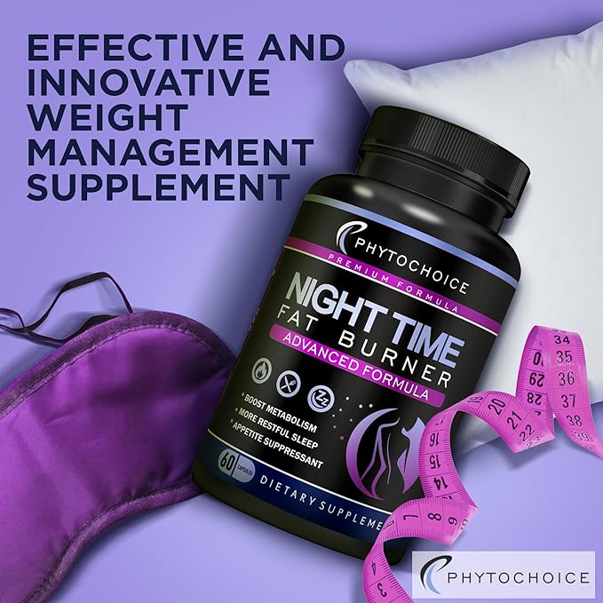 Nighttime Fat Burner with Melatonin - Appetite Suppressant for Weight Loss - Night time Fat Burner for Women Supporting Sleep &amp Relaxation - Weight Loss Diet Pills that Work at Night - 2 Pack