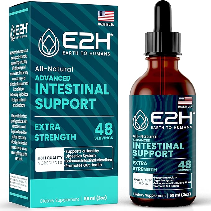 E2H Advanced Intestinal Support - Natural Intestinal Cleanse and Digestive Cleanse Supplement - Wormwood and Black Walnut Extract - Non-GMO Vegan - 2 Fl Oz