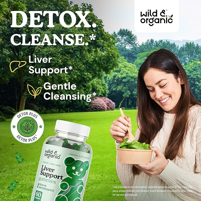 Wild &amp Organic Liver Support Gummies - Milk Thistle Dandelion Root Extract for Liver Cleanse Detox - 60 Silymarin Milk Thistle Gummies - Vegan Non-GMO Herbal Supplement.