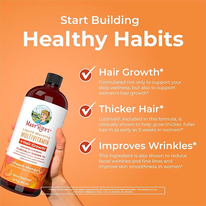 MaryRuth's Morning Multivitamin +Hair Growth (Peach Mango 30oz) Nighttime Multimineral (Coconut 32oz) &amp Probiotic Drops (4oz) | Vegan Vitamins for Beauty Bedtime Routine &amp Wellness | Non-